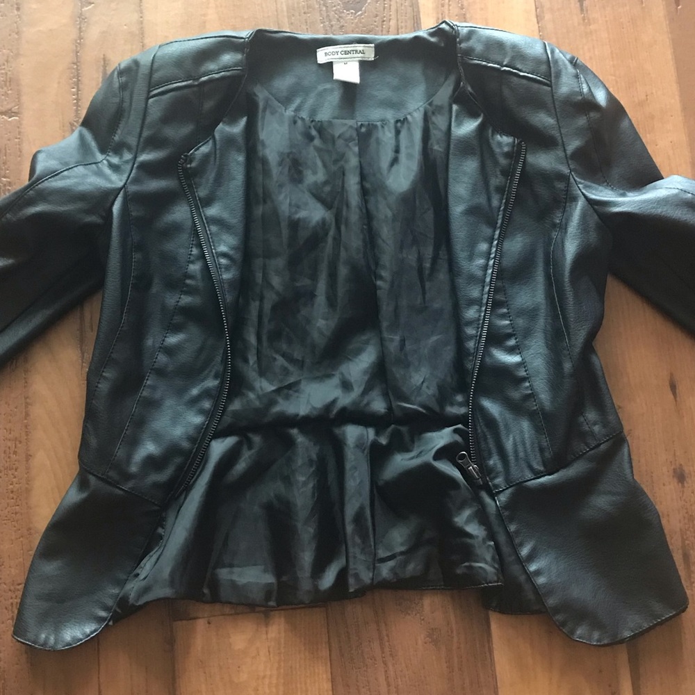 Black leather “body central” jacket.